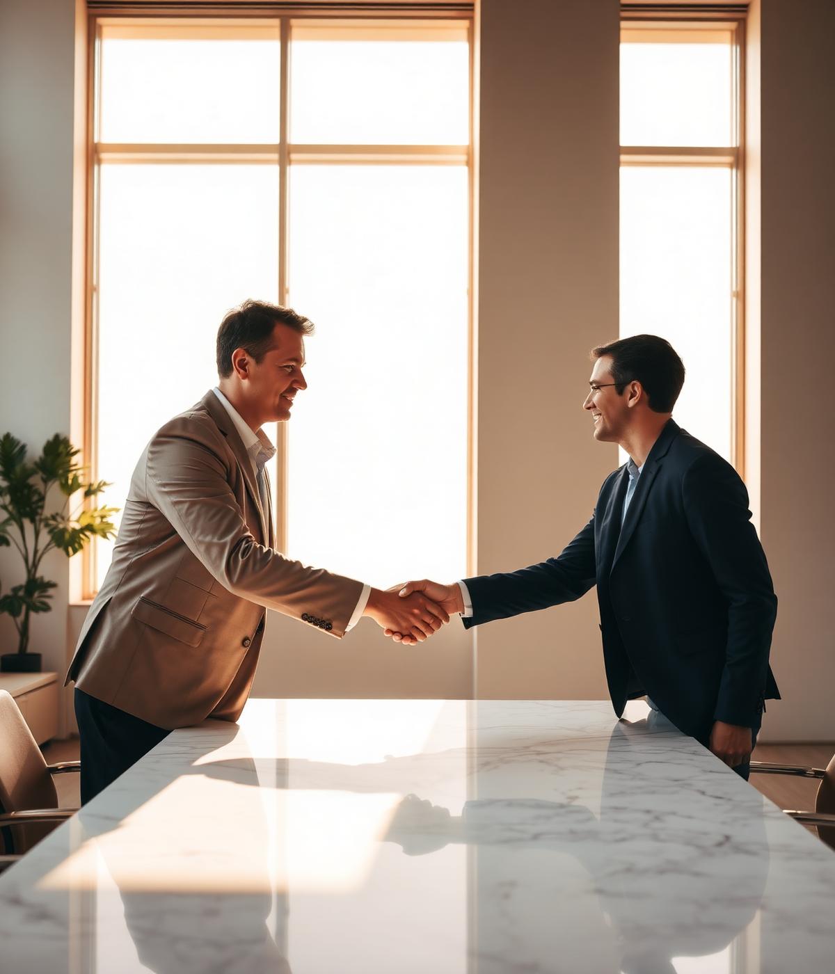 Two executives meeting in a sunlit office